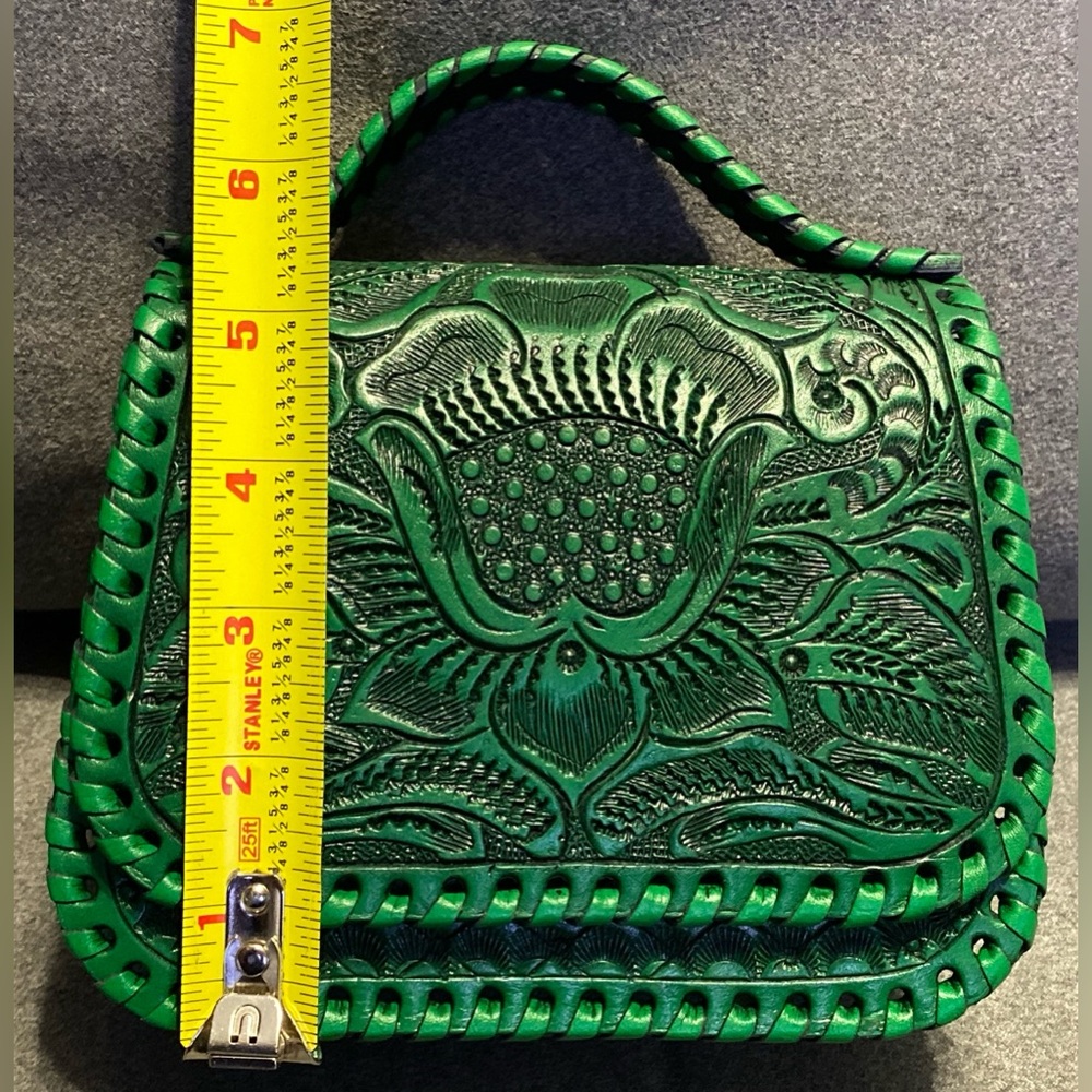 handmade genuine leather Luxury Shoulder Straps Tooled Handbag Green Purse - Picture 11 of 13